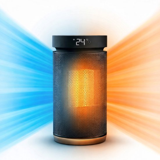 Chaufferette HeatSense® - Radiateur électrique et ventilateur - Chaufferette 2-en-1 - Radiateur soufflant 1500W - Température réglable - Radiateur céramique électrique avec filtre à tissu - Hiver et été - Camping - Noir