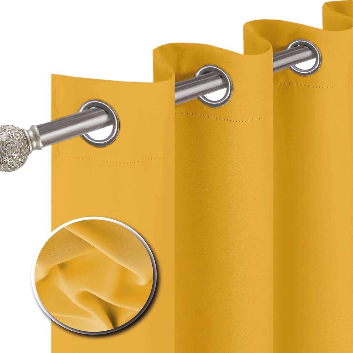 Famanu Verduisterende gordijnen thermisch geïsoleerd - super zachte ringtop oogje zwart gordijnen voor slaapkamer woonkamer verduisterende okergele gordijnen - 117 x 137 cm 2 panelen Okergeel