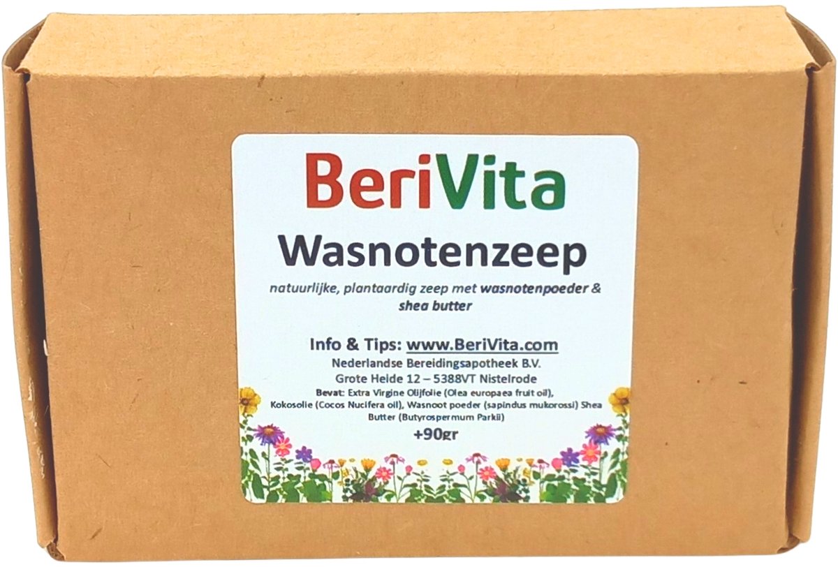 Wasnoot Zeep Blok 90gr - Stuk Zeep van Wasnoten, Zeepnoten met Shea Butter - Natuurlijke Zeep voor Huid & Haren