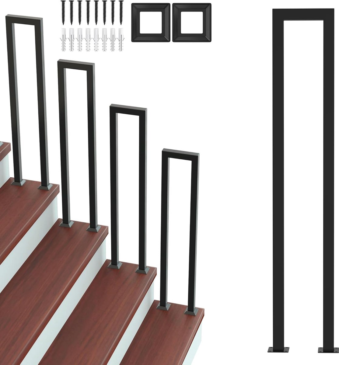 85cm U-Vormige Traphandgrepen Zwart | Veiligheidshek Met Standmontage | Traphekken Met Hekpalen Set | Geschikt Voor Balkon, Gang En Ingang NAIZY