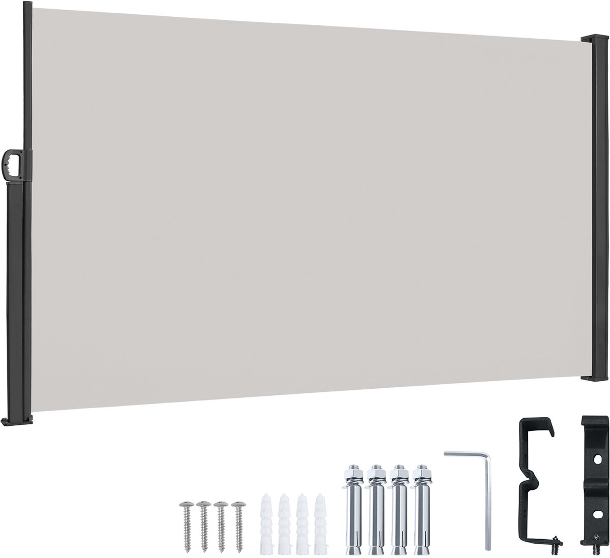 180x300cm Uitklapbaar Tuinscherm Zijkantluifel Windbescherming Luifels Van 180g/㎡ Polyester Mobiele Zonwering Muurluifel Tuinscherm Voor Balkon Terras Patio (Lichtgrijs) NAIZY