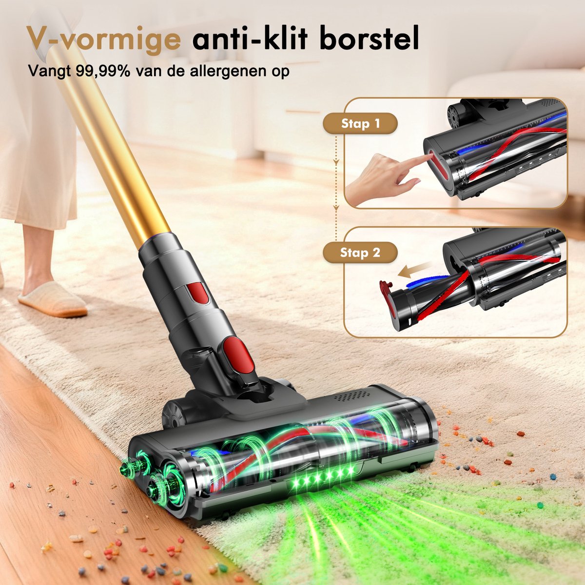 Hiaonyx Draadloze Steelstofzuiger 8-in-1 met LED Verlichting - afbeelding 2