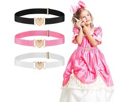 3-Pack Elastische Taille Riemen voor Meisjes - Verstelbare Stretch Riemen in Hart Design - Quick Release - Leuke Riemen Voor Vrouwen - Geschikt voor Broeken, Jurken en Jeans
