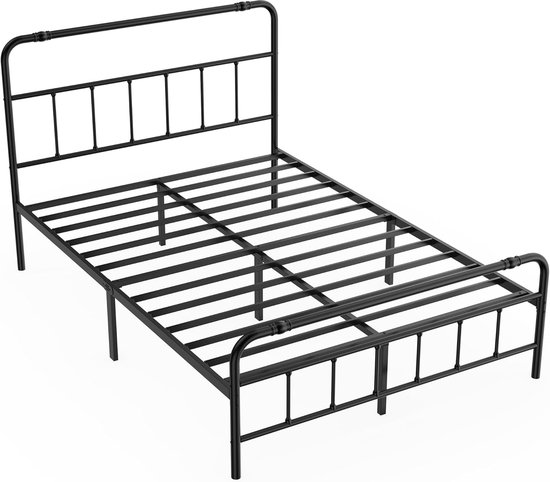 Bedframe 140 x 200 cm IJzeren Bedframe Hoogte 32 cm Tweepersoonsbed met Hoofdeinde, Lattenbodem en Opbergruimte Onder het Bed Metalen Bedframe Draagvermogen tot 226 kg Metalen Bed voor Slaapkamer of Logeerkamer NAIZY