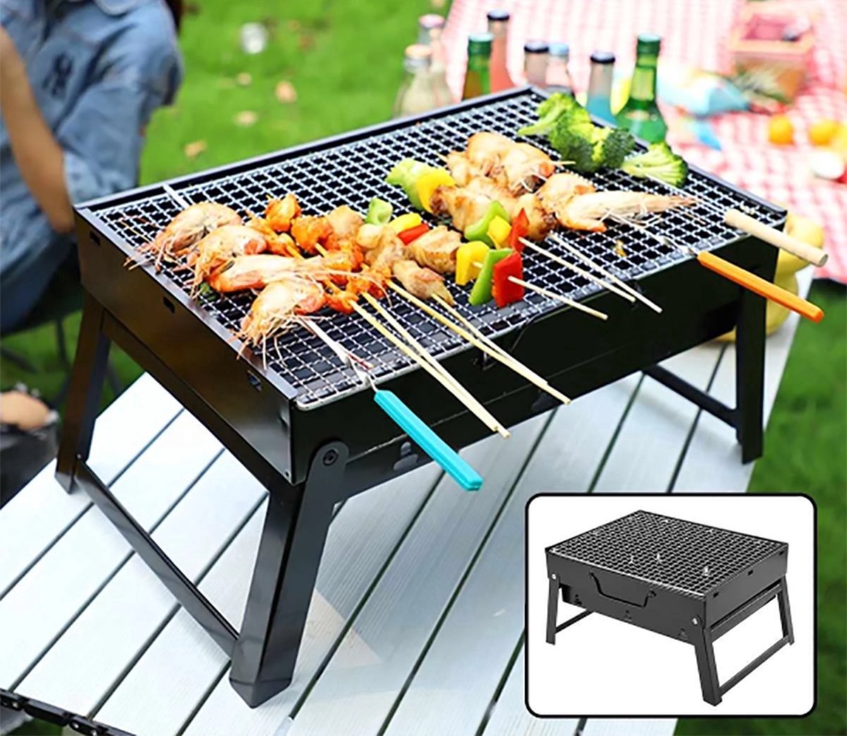 Opvouwbare BBQ - Draagbare tafelgrill - Rechthoekig ontwerp - Compact en lichtgewicht - Zwart