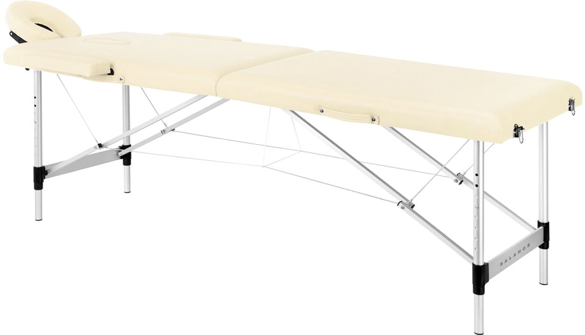 Balance Opklapbare Massagetafel Aluminium 2-Delig Crème – Lichtgewicht – Verstelbaar – Inclusief Draagtas