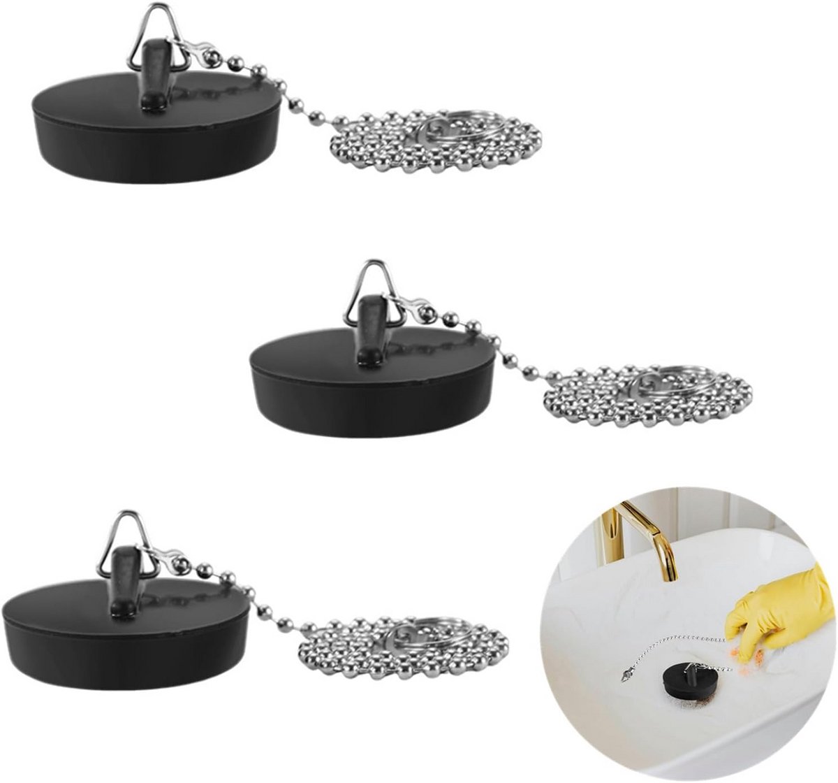 3x Universele Doucheput & Wastafel Stop - Inclusief RVS Ketting en Haak - Waterdicht
