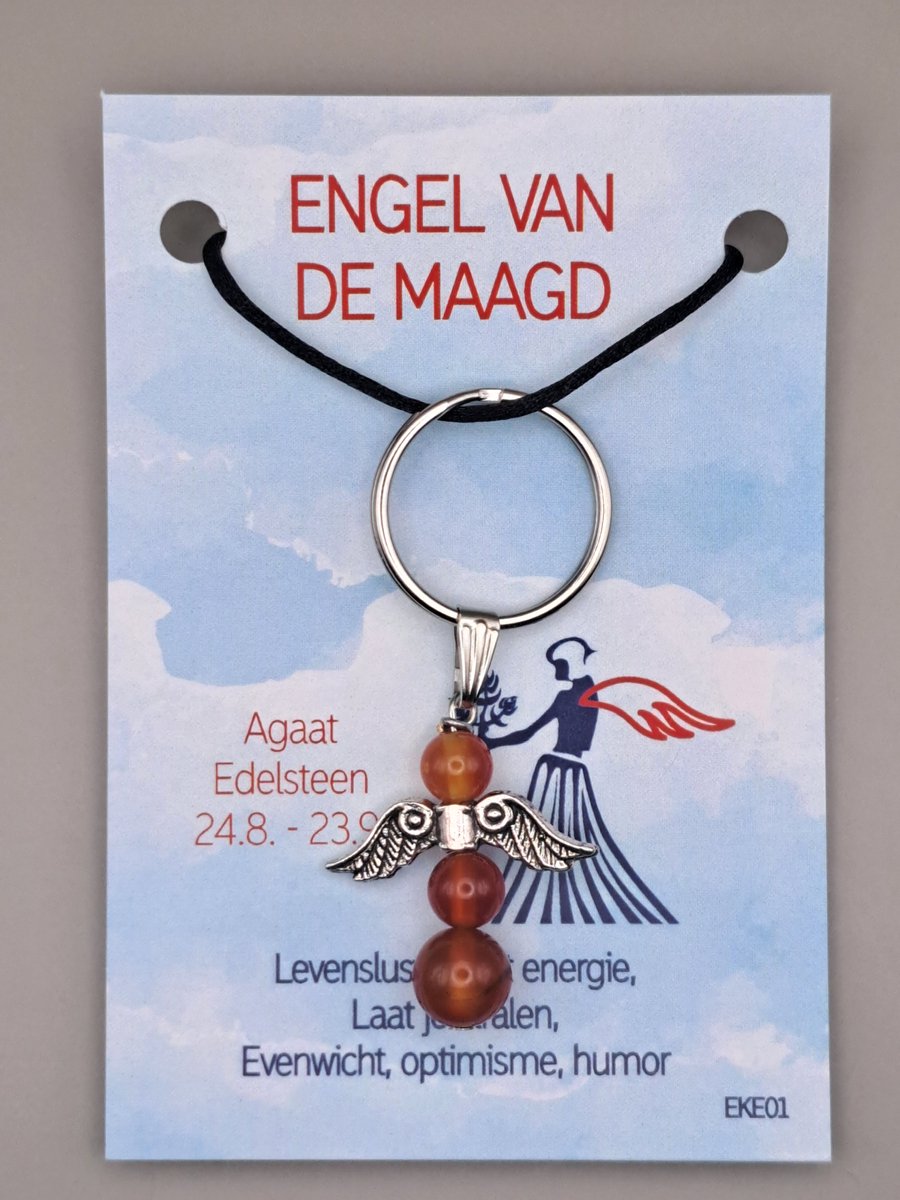 Geluksengel - Sterrenbeeld Maagd - Sterrenbeeld hanger - Natuursteen Agaat - een Engeltje voor jou - Edelsteen - Sleutelhanger - Tashanger - Beschermengel - Guardian Angel - Sterrenbeeld cadeautje