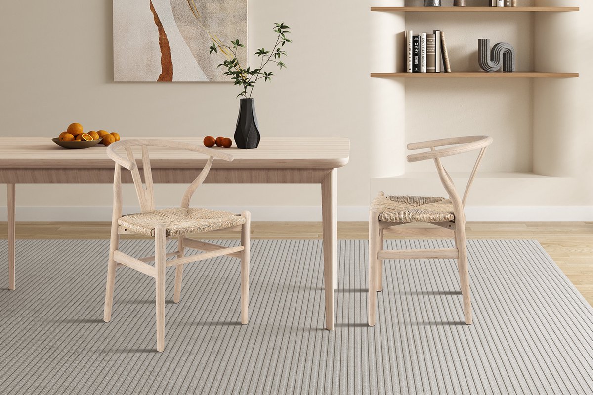 Stoel 'Bart' Iepenhout met gevlochten zitting Beige - H 77.5 x B 55 x D 52.5 cm - Set van 2