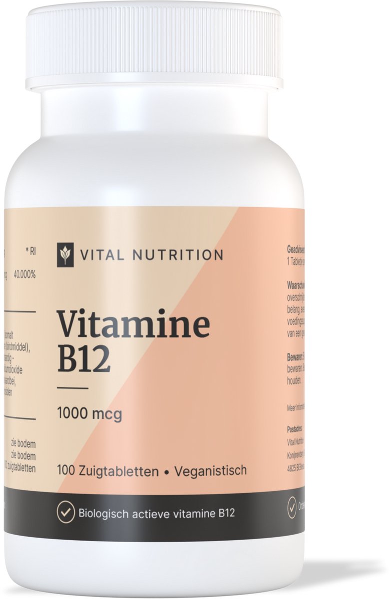 Vital Nutrition Vitamine B12 - 1000 mcg - Actieve vorm: Methylcobalamine - Superieure opname - 100 zuigtabletten