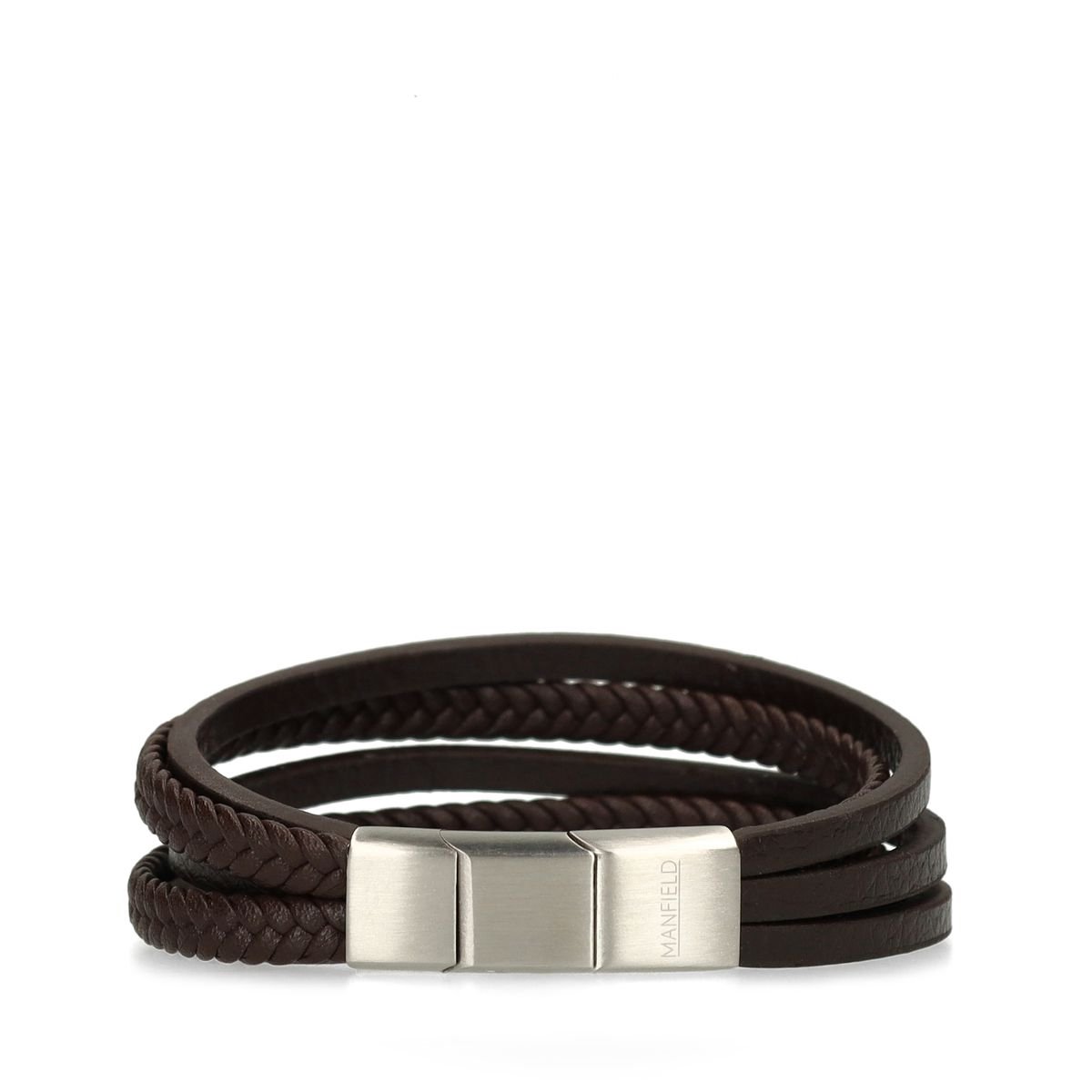 Manfield - Heren - Bruine leren heren armband - Maat 1