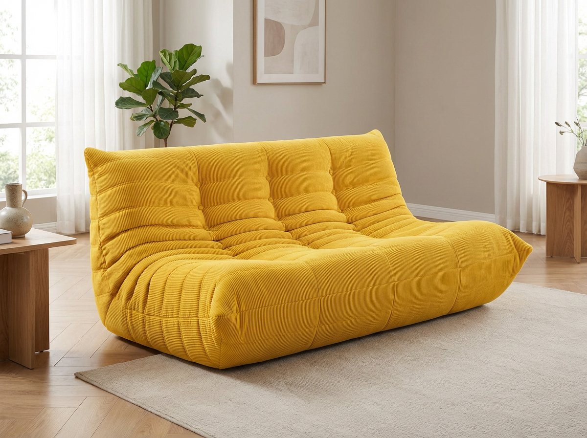 zipsofa –Togo-stijl 3-zits Luie Bank – Mode vrijetijdsbank, Vrij Te Combineren, Geen Montage Nodig, Ergonomisch Ontwerp, Tot 350 kg Belastbaar, 160 × 100 × 72 cm,Geel Ribfluweel