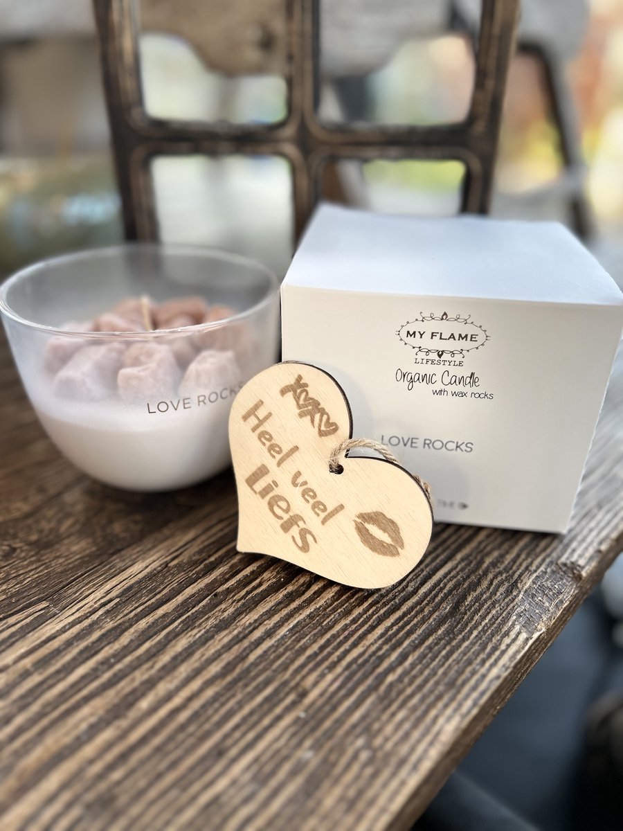Creaties van hier Sojakaars Love Rocks met houten hartje - 11 cm - Glas