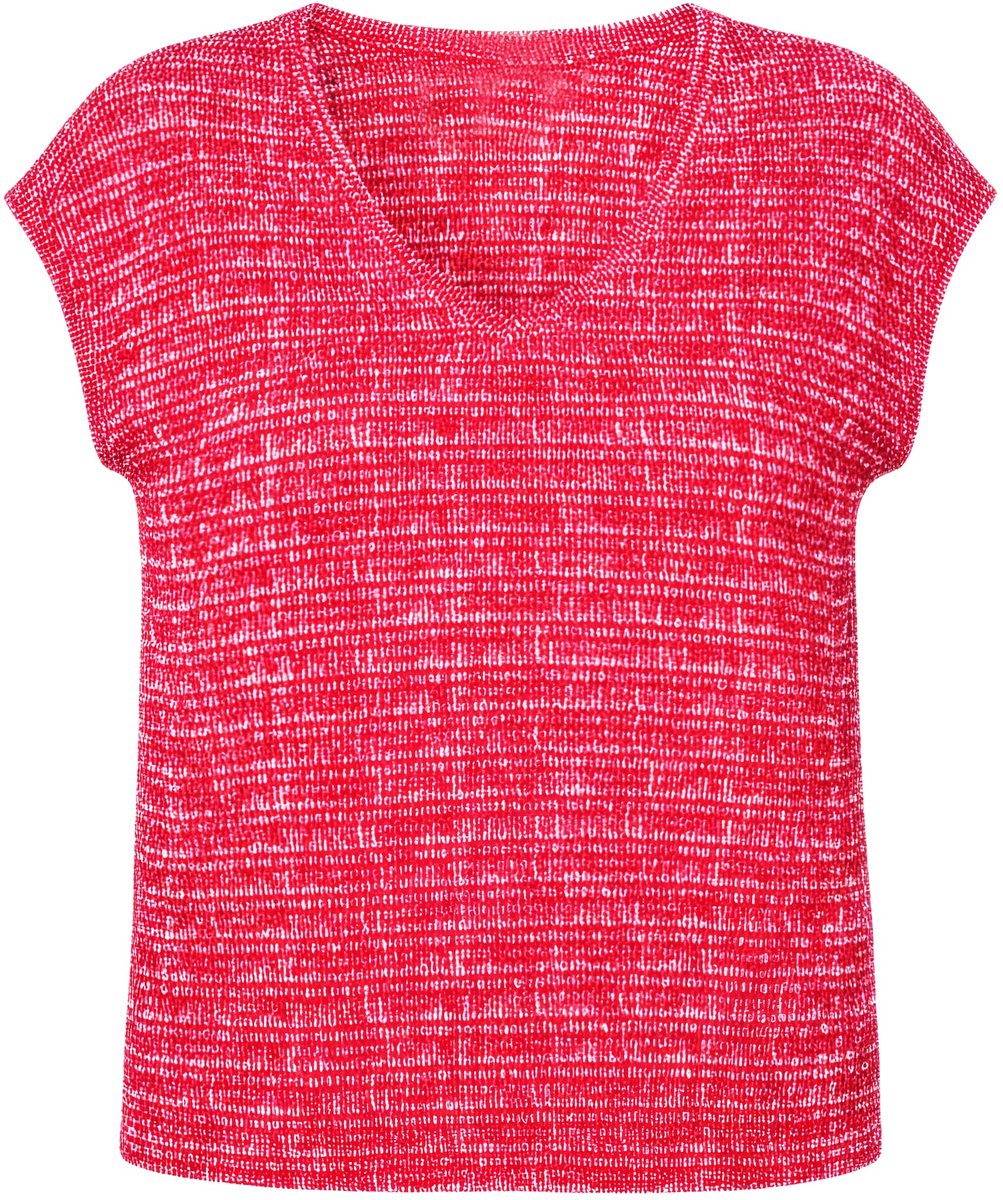 Studio Untold - Dames - T-shirt oversized structuur V-hals - Appelrood - Maat 46+