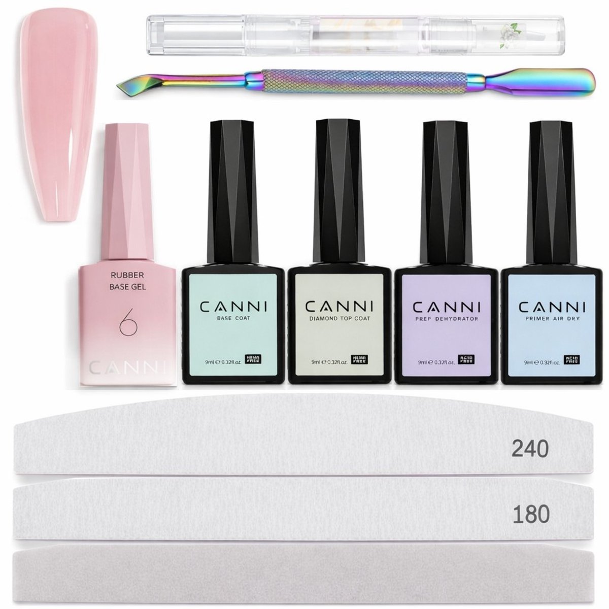 Canni - Rubberbase - Set - 10-delig - HEMA-vrij - TPO-vrij - Rubber base - Rubber base coat - Rubber base gellak - Rubber base gel - Rubberbase gellak - Rubberbase clear