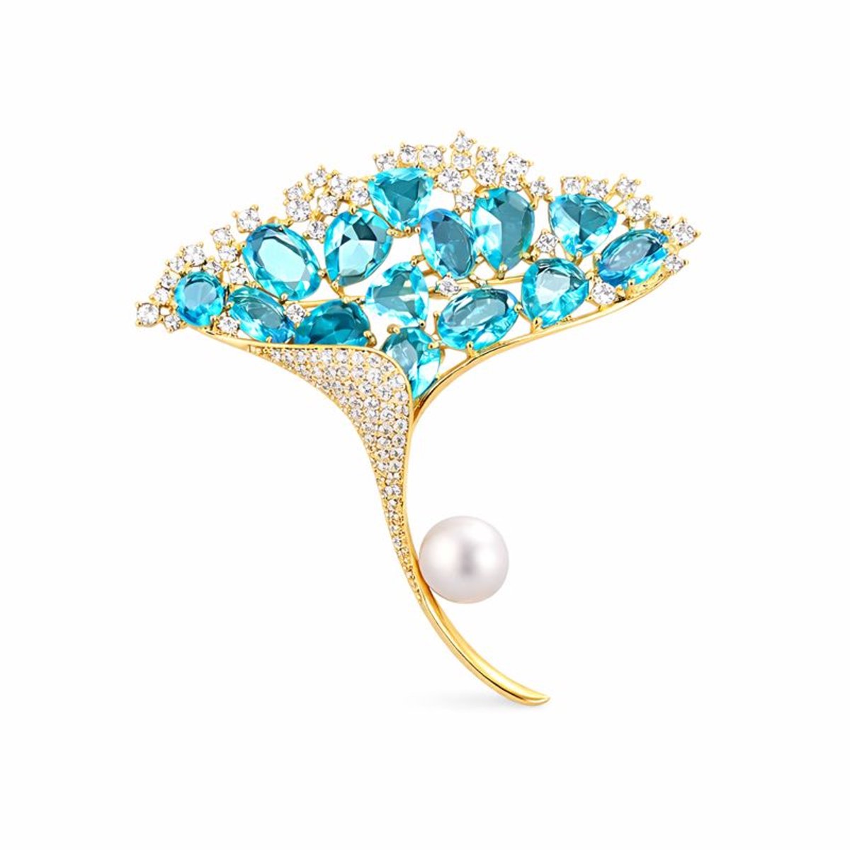 Goldpulse Broche - Dames Broche - Vintage bloemenbroche - zirkonia - zoetwaterparel - milieuvriendelijk koper