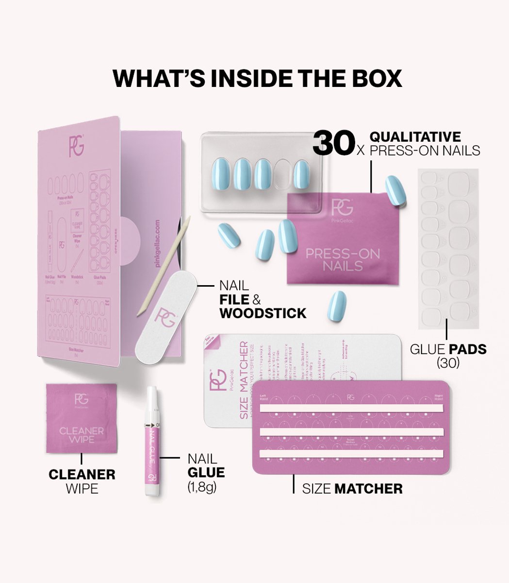 Pink Gellac Press On Nails - 266 Baby Blue - Round Small Plaknagels - 30 Press On Nagels Met Lijm, 30 Plakstickers, Cleaner Wipe, Nagelvijl, Woodstick en Size Matcher - Snel Aan Te Brengen Plak Nagels Kort - Voor 7-14 Dagen Mooie Nagels — cadeau in Mode & Accessoires - foto 2