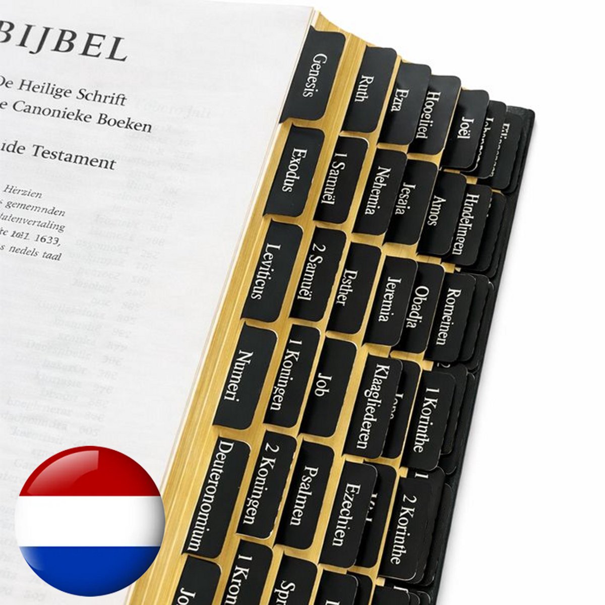 Bijbel tabsticker Nederlands Zwart zelfklevend 66 tabs - tabs papier – accessoires – bijbelstudie