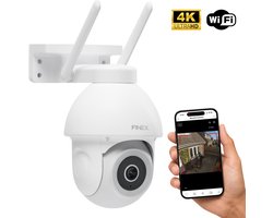 FINEX® Beveiligingscamera Buiten – 4K Ultra HD – Op Netstroom– Buiten Camera Met Nachtzicht – Buitencamera – Bewakingscamera voor Buiten – Beveiligingscamera Met WiFi en App – Wit