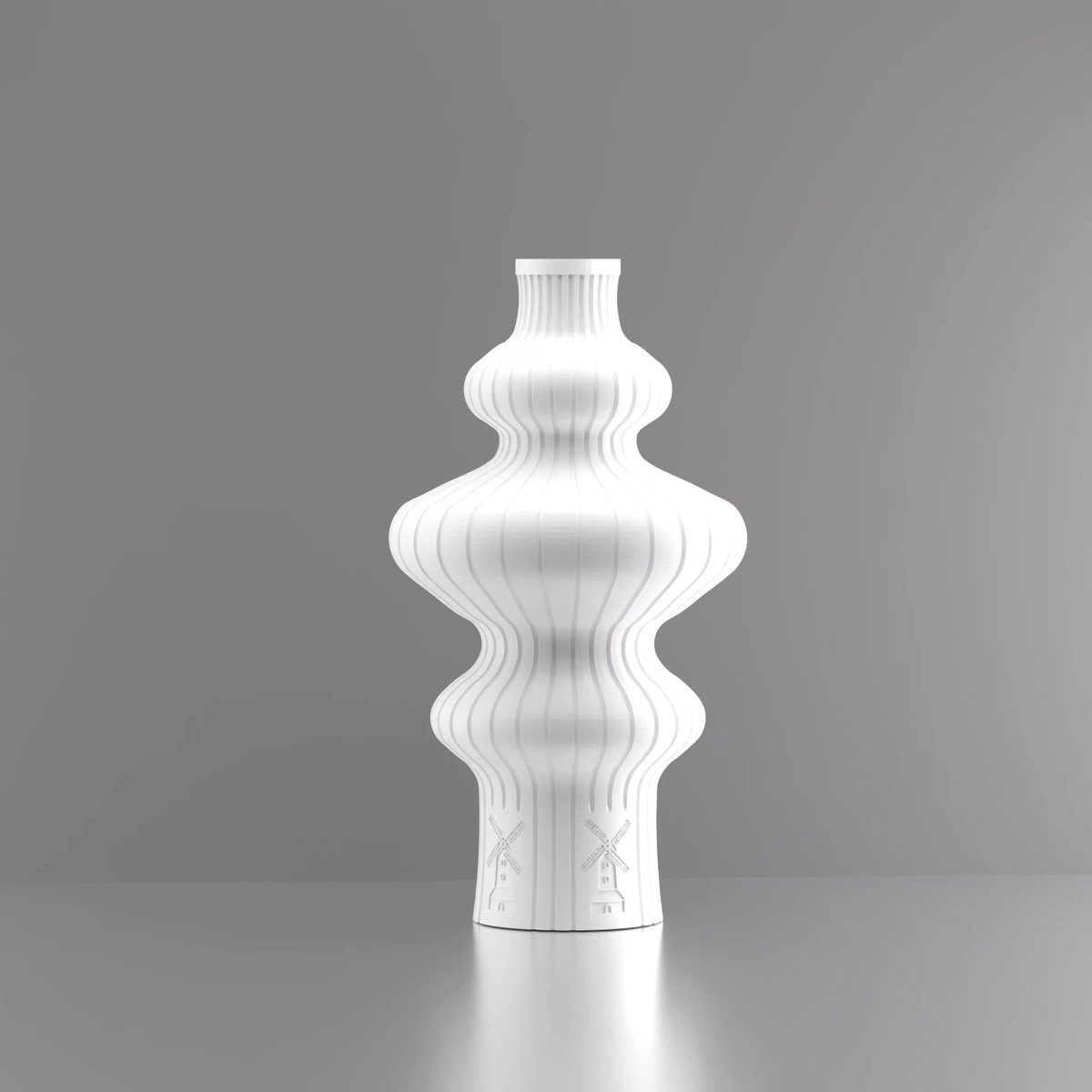 3d-gezellig Fontein met molen - Vaas - Wit - Maat 25 cm - Kunststof - Modern - Bloemenvaas -100% gerecycled PLA (bioplastic)