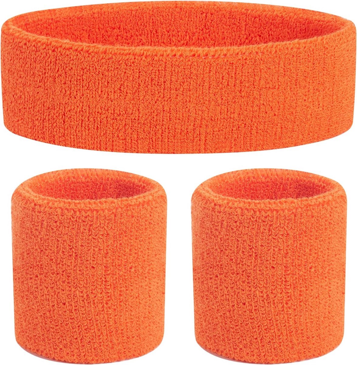 Zweetbandjes set - 3-delig - Sweatbands - Sportbandjes - 1x Hoofdband 2x polsbandjes - Headband - Wristbands - Badstof - Oranje - Jonyx