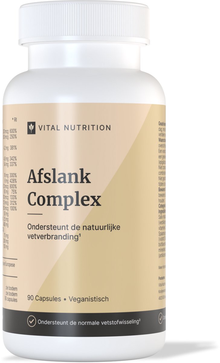 Afslank Complex - Afslankpillen - Natuurlijke Fatburner - Vetverbrander - Eetlustremmer - 100% plantaardig - 90 Capsules - Vital Nutrition