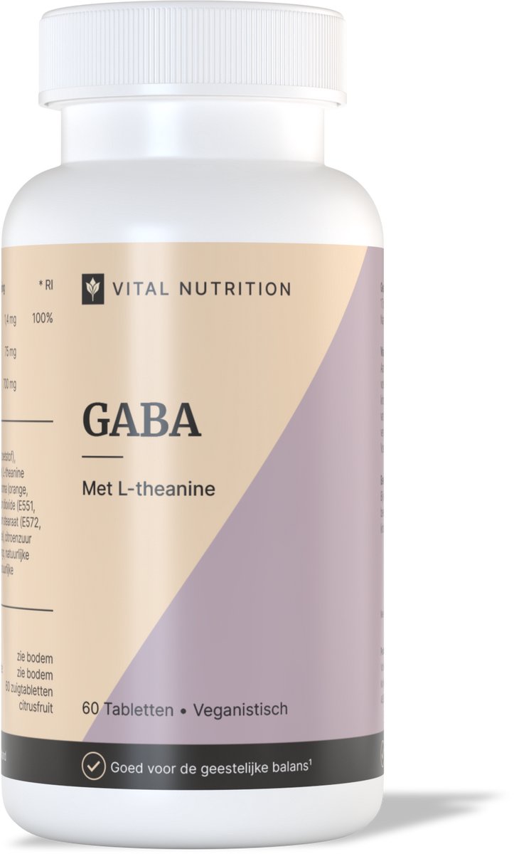 Vital Nutrition GABA - Bioactieve formule met L-theanine en B6 - 350 mg GABA - 100% plantaardig - 60 zuigtabletten