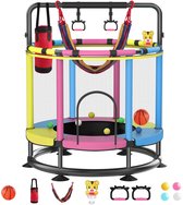 Trampoline Ø150 cm-Kinder Trampoline Verhoogd veiligheidsnet-Stalen frame-Ophangringen en hangmat-Meerkleurig
