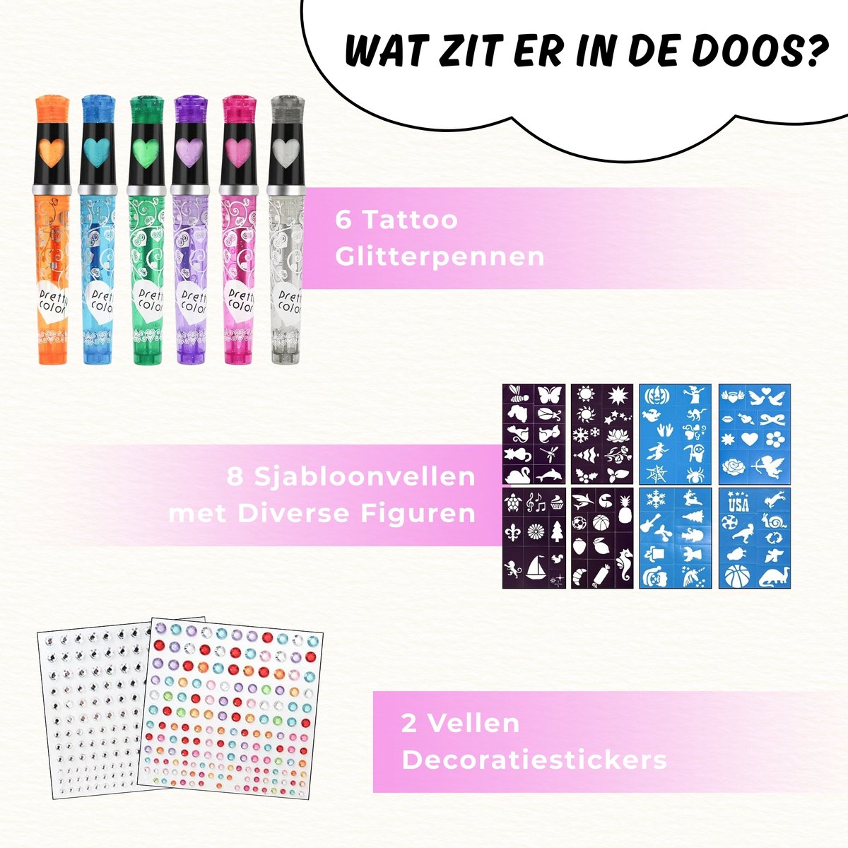 Boncy® XXL Glitter Tattoo Set - Schmink Tattoos Body Glitters - Incl. Sjablonen en Glitterstiften - Tijdelijke Nep Tatoeages Voor Kinderen & Volwassenen - Glittergel Gezicht - Temporary Kinder Gel Neptattoos - Plak Lijm Tatoeage - Neptattoo Haar Face — afbeelding 7