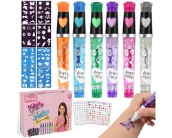 Boncy® XXL Glitter Tattoo Set - Schmink Tattoos Body Glitters - Incl. Sjablonen en Glitterstiften - Tijdelijke Nep Tatoeages Voor Kinderen & Volwassenen - Glittergel Gezicht - Temporary Kinder Gel Neptattoos - Plak Lijm Tatoeage - Neptattoo Haar Face