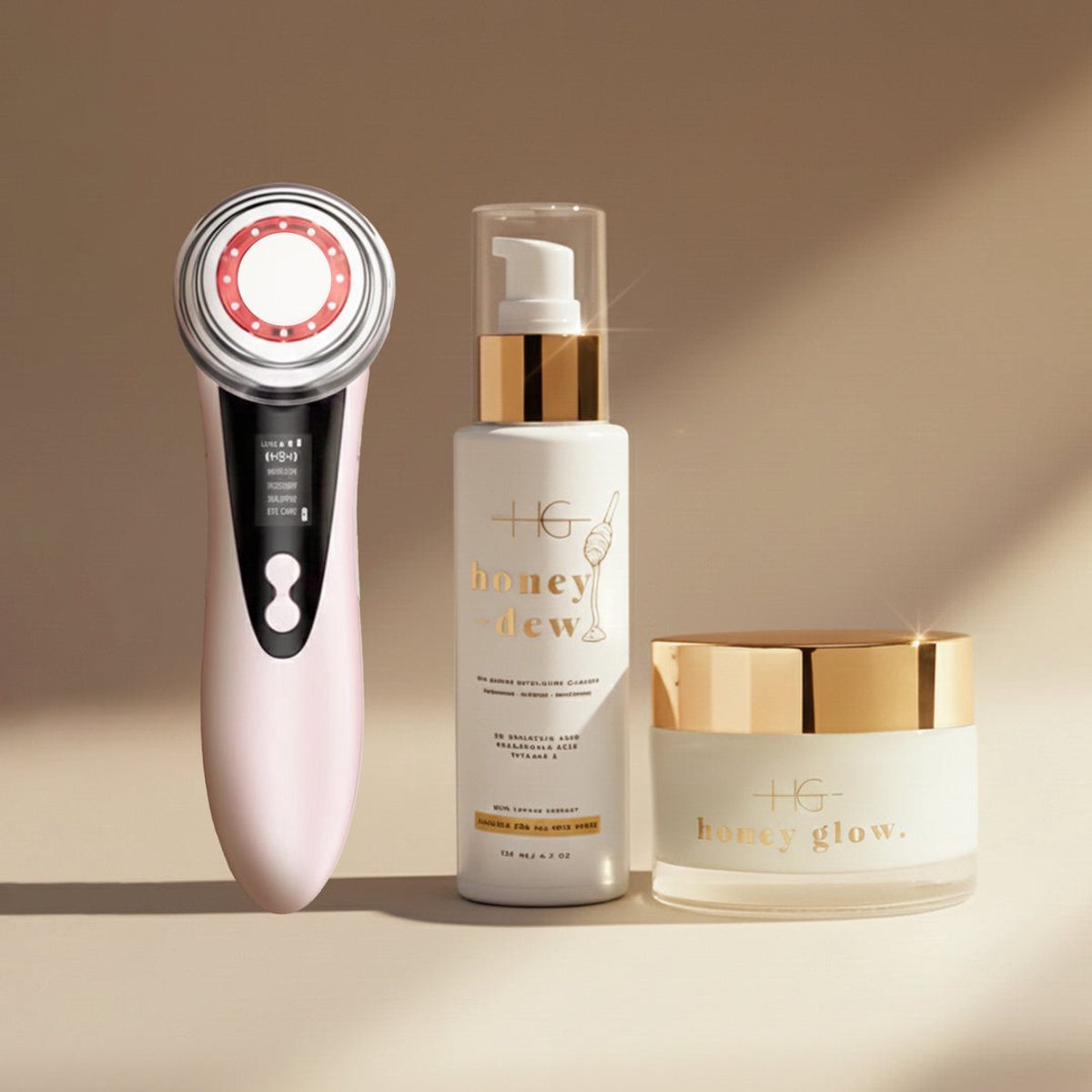 HG Aesthetics Deep Cleanse & Glow Gezichtsverzorgingsset – Foamy Cleanser 125 ml + Ceramide Dagcrème SPF15 50 ml + LED Glow Device – Complete Skincare Routine voor Reiniging, Hydratatie & Glow