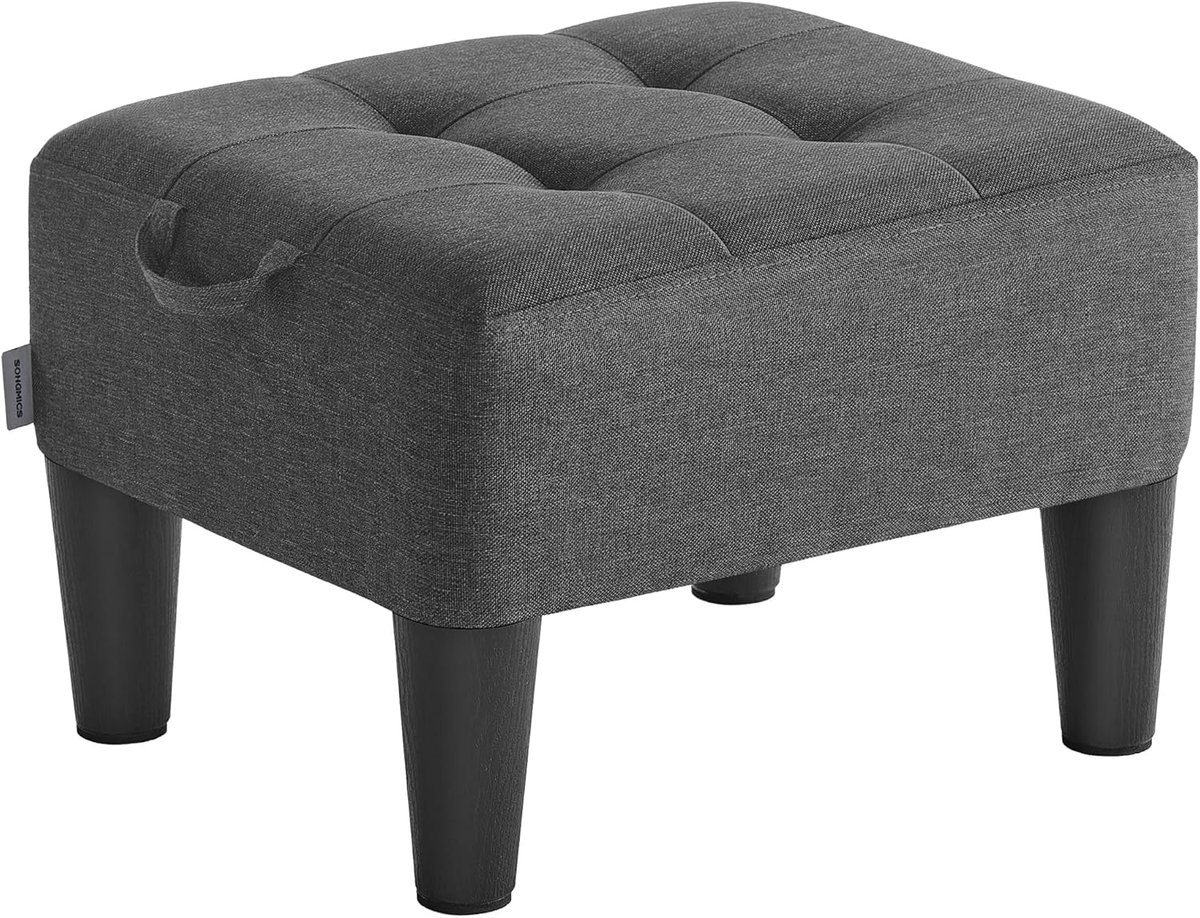 SONGMICS voetenbank met poten, kleine voetenbank poef, stoffen zitting in linnenlook en dik kussen, voor woonkamer, slaapkamer, entree, 330 lb gewichtscapaciteit, donkergrijs LOM502G01