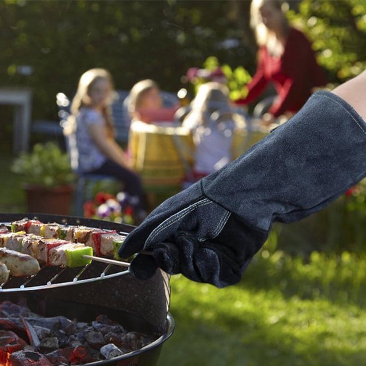 Candala Opwarmen BBQ handschoenen, 500 ° C hittebestendige leren grillhandschoenen