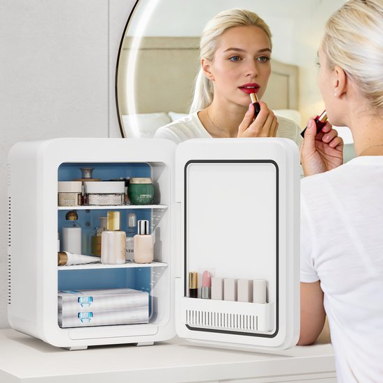 Puluomis - Mini koelkast 20L - Skincare & make-up fridge - 12V & 220V - Koel & warm - Auto koelkast - Compact - Wit van Merkloos — afbeelding 5
