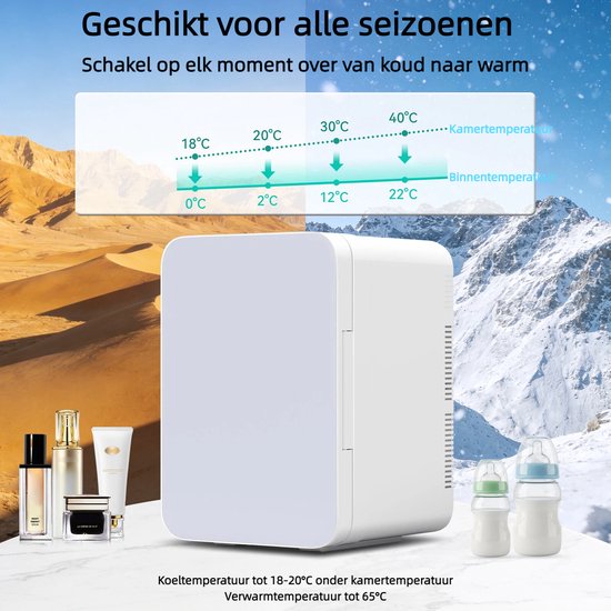 Puluomis - Mini koelkast 20L - Skincare & make-up fridge - 12V & 220V - Koel & warm - Auto koelkast - Compact - Wit van Merkloos — afbeelding 3