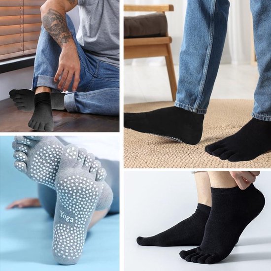 Antislip sokken met tenen voor mannen maat 41-43 - Katoenen pilates sokken voor yoga, grip en dans. van Merkloos — afbeelding 2