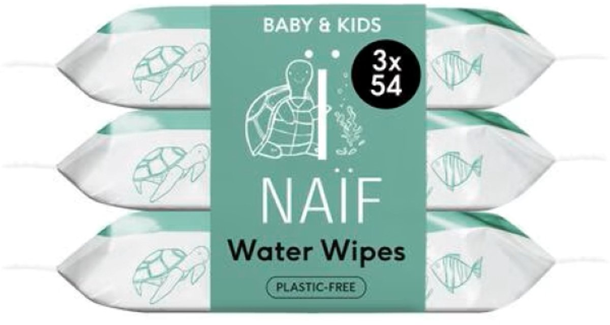Naïf Plasticvrije Water Billendoekjes 3 x 54 Stuks