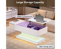 Wentinkmo Modern salontafel - Hoogglans salontafel wit- Led hoogglans Salontafel
