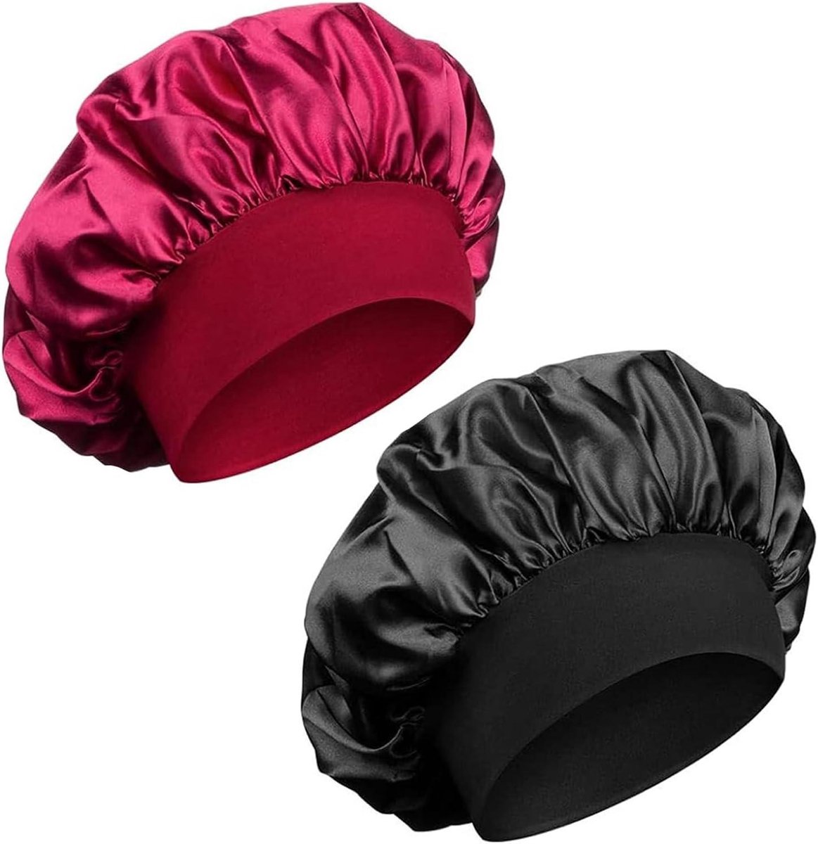 Zijden mutsen voor krullend haar - Set van 2 stuks - Nachtbonnet - Nachtmasker - Rood