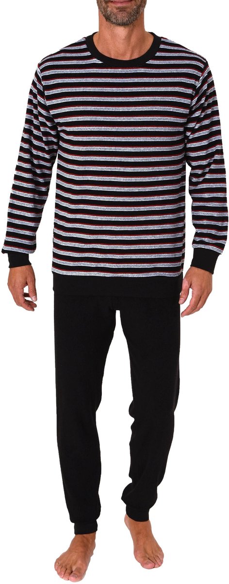 Normann Herenpyjama in badstof met lange mouwen en manchetten in streepjes-look - ook in overmaten schwarz