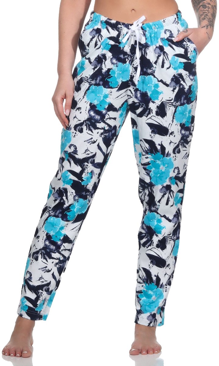 Normann Dames pyjamabroek lang met bloemenprint - perfect te combineren hellblau