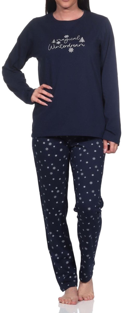 Normann Lange Normann damespyjama in een prachtige ijskristallook navy
