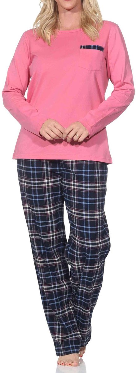 Normann lange damespyjama met geruite flanellen pyjama pink