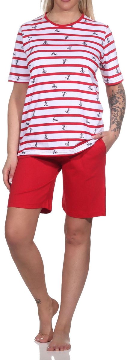 Normann dames shorty pyjama met korte mouwen in Maritime Optics - Ook in oversizes rot