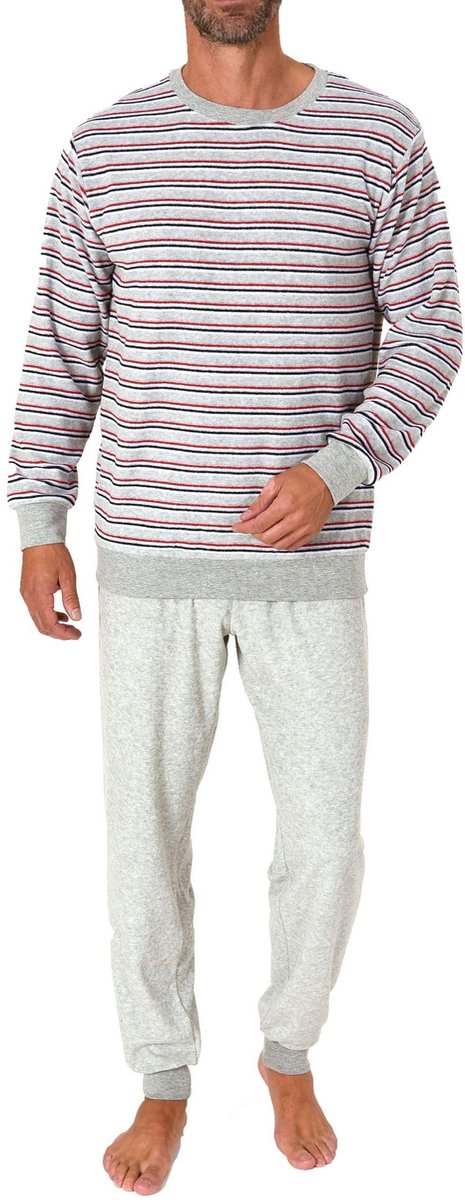 Normann Herenpyjama in badstof met lange mouwen en manchetten in streepjes-look - ook in overmaten grau