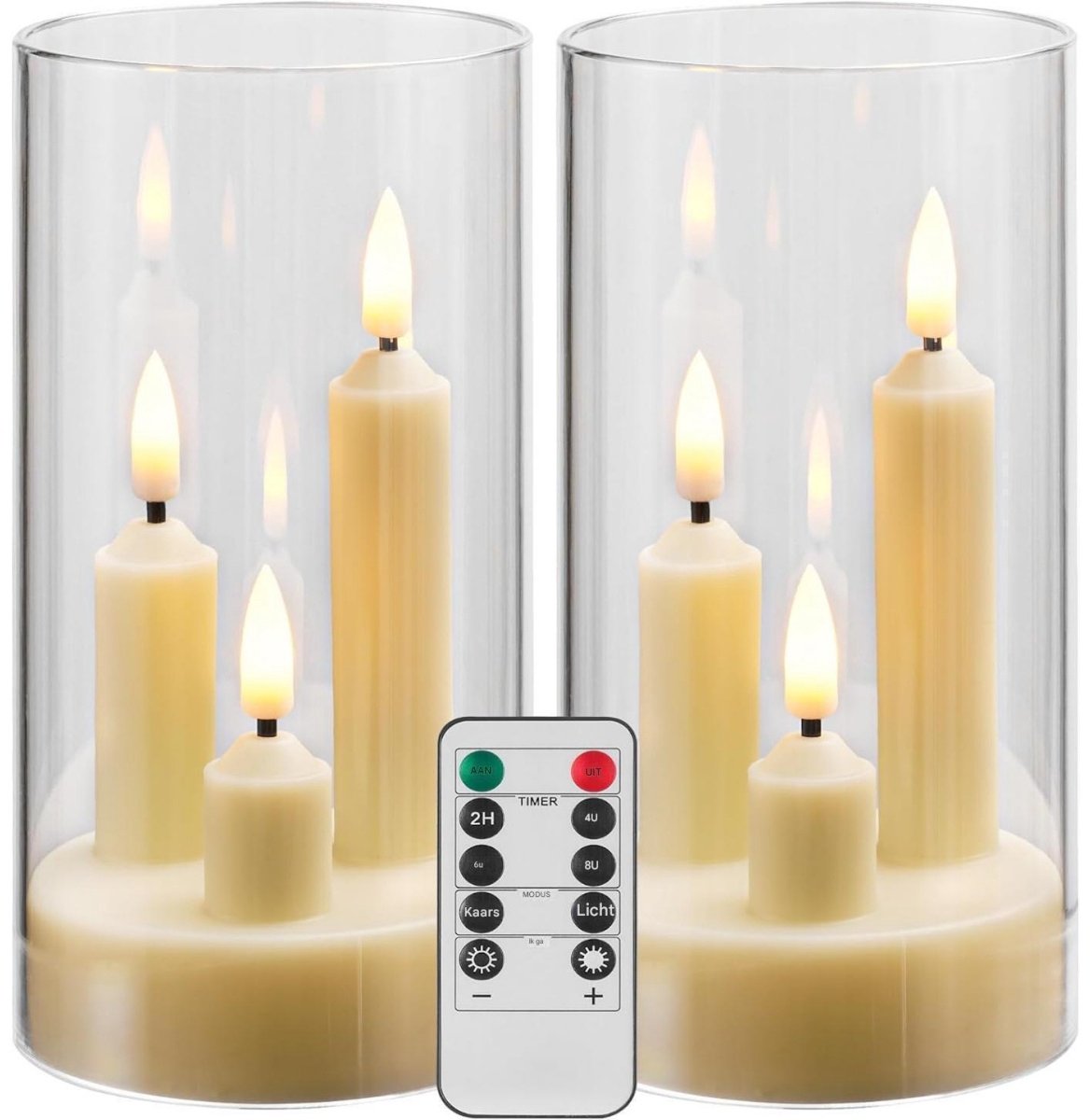 GELLDG 2 vlamloze kaarsen - werken op batterijen - met afstandsbediening - LED-kaarsen met drie lonten - LED-kaarsen met timerfunctie - Perfect voor romantische bruiloften en woondecoratie