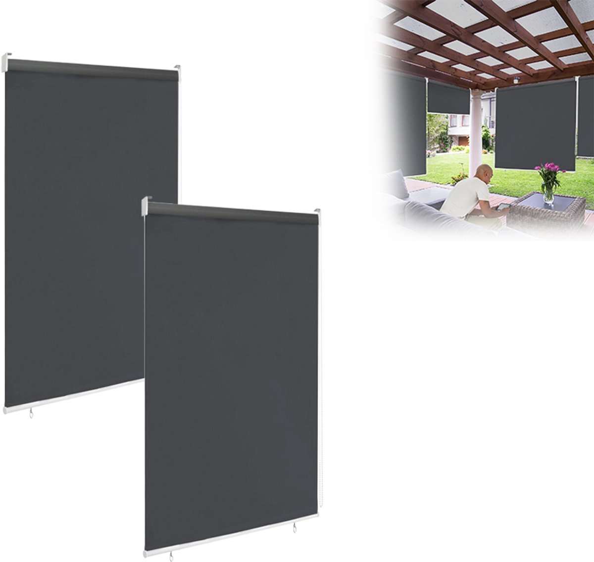 Aufun Verticale zonwering - 2 stuks - 100x240 cm - Antraciet - Inkijkbescherming - Voor balkons, terrassen en tuinen