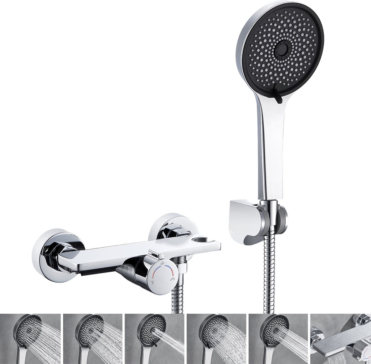 Auralum max Doucheset Badkraan Doucheset Kraan Mengkraan Met Handdouche,5 straalsoorten,Ch