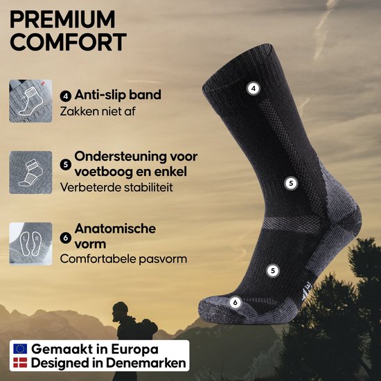 DANISH ENDURANCE Chaussettes de marche en laine mérinos - 3 paires - Taille 43-47