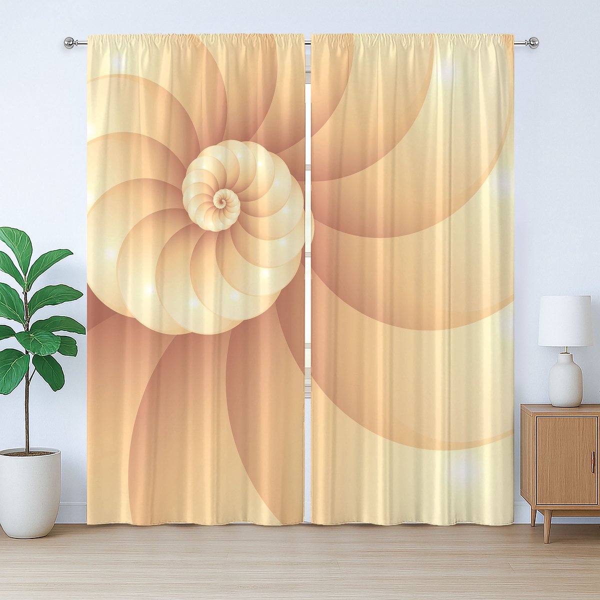 ABAKUHAUS Rustiek Slakgordijn, Samenvatting Spiraal Helix Zee, met Bandjes, Lussen en Haken voor de Woonkamer, 280 x 175 cm, Camel Crème en Perzik